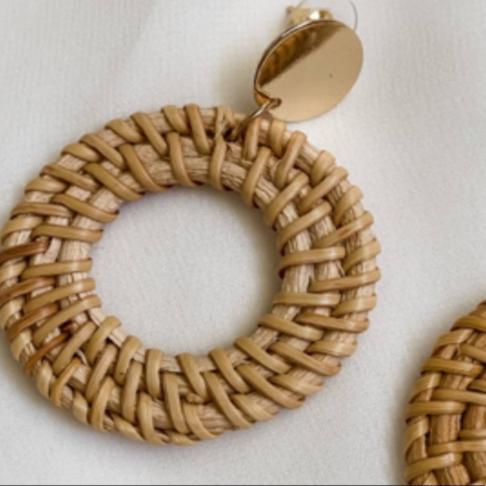 Women’s Rattan Woven Hollow Circle Hoop Dangle Drop Earrings
